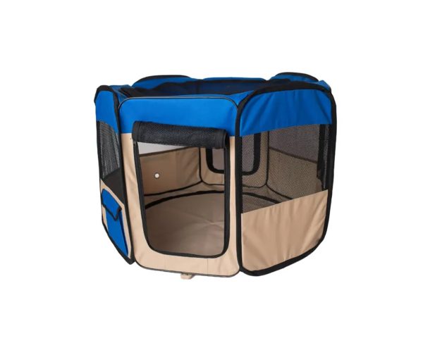 Armarkat Portable Pet Playpen In Blue and Beige Combo Supply