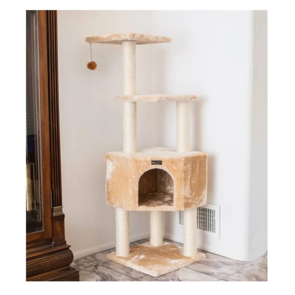 Real Wood 3 Levels Cat Tower for Kittens 48 Height Beige Online now