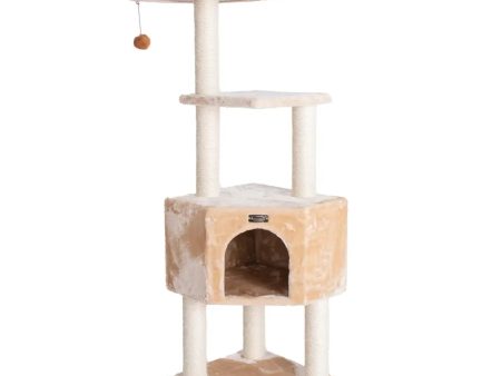 Real Wood 3 Levels Cat Tower for Kittens 48 Height Beige Online now