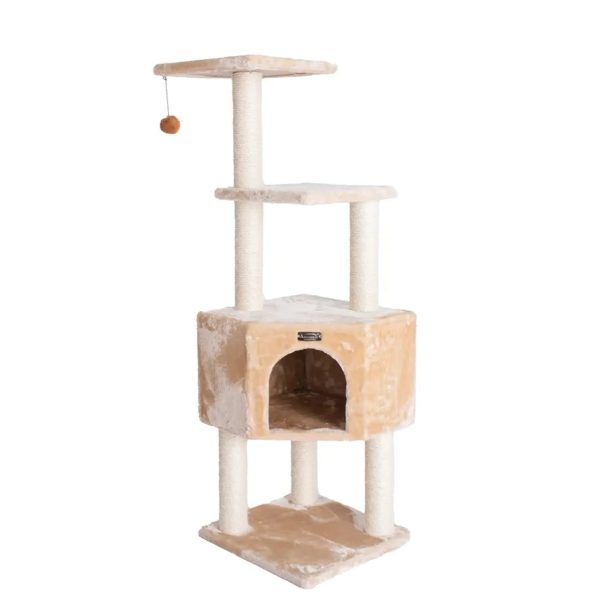 Real Wood 3 Levels Cat Tower for Kittens 48 Height Beige Online now