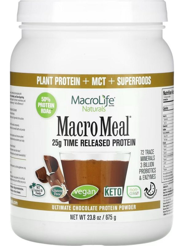 MacroLife Naturals, Macro Meal 25g Time Released Protein, Vegan Chocolate, 23.8 oz Online