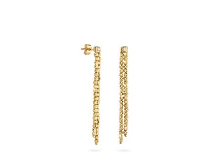 18k Yellow Gold 2mm Double Classic Moon Bead Drop Earrings Sale