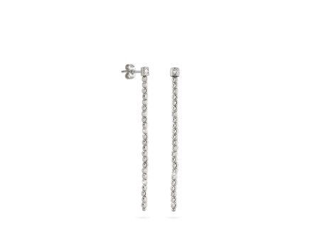 18k White Gold 2mm Single Classic Moon Bead Drop Earrings For Sale