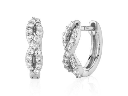 18k White Gold Small Diamond (.17ct) Braided Huggie Earrings (.17ct) Cheap