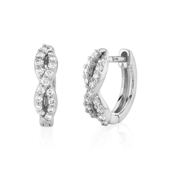 18k White Gold Small Diamond (.17ct) Braided Huggie Earrings (.17ct) Cheap