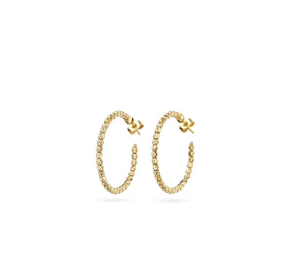 18k Yellow Gold 25mm Classic Moon Bead Hoop Earrings Online Hot Sale