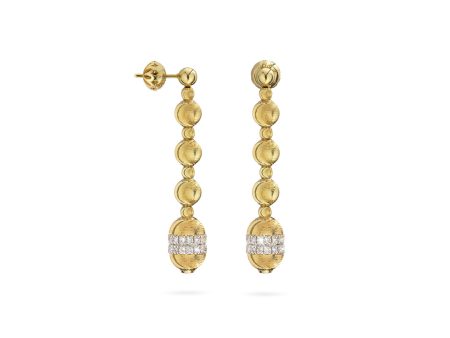 18k Yellow Gold Empire Bead & Diamond Drop Earrings For Sale