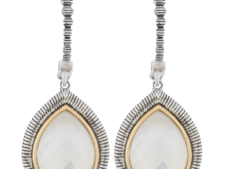 Sterling Silver Pear Shape Mother of Pearl With Yellow Gold Halo Drop Earring (3.19ct) Online now