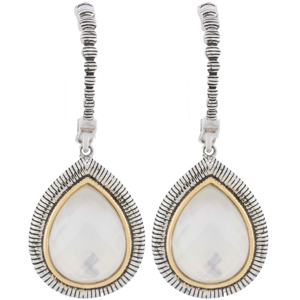 Sterling Silver Pear Shape Mother of Pearl With Yellow Gold Halo Drop Earring (3.19ct) Online now