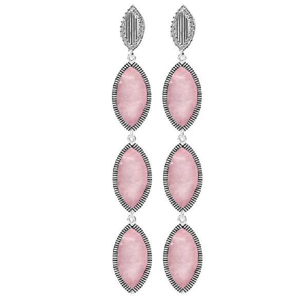 Sterling Silver Brite Pink Opal Marquise Triple Drop Earring Sale