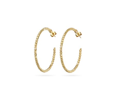 18k Yellow Gold 35mm Classic Moon Bead Hoop Earrings Online