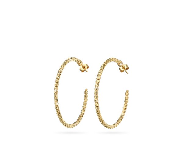 18k Yellow Gold 35mm Classic Moon Bead Hoop Earrings Online