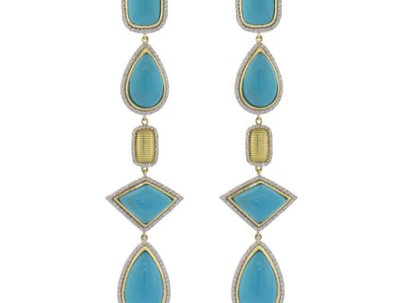 18k Yellow Gold Turquoise (14.06ct) & Diamond (.91ct) Drop Earrings Online Sale