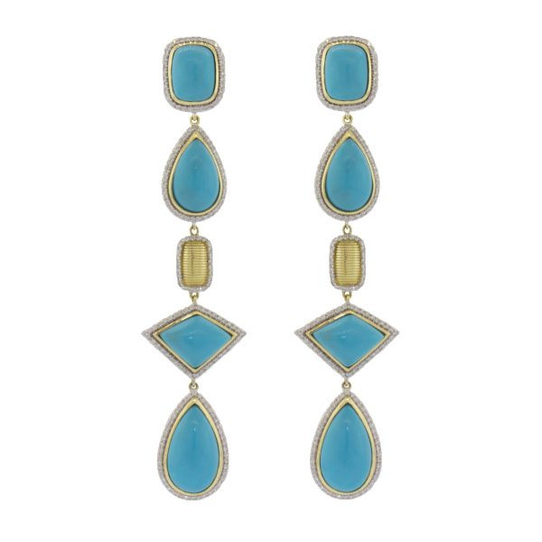 18k Yellow Gold Turquoise (14.06ct) & Diamond (.91ct) Drop Earrings Online Sale