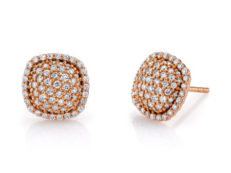 18k Rose Gold Pave Diamond Stud Earrings (.81ct) For Sale