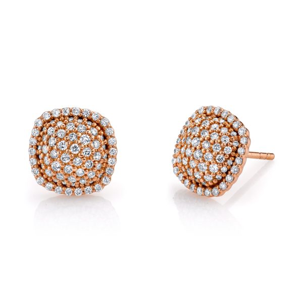 18k Rose Gold Pave Diamond Stud Earrings (.81ct) For Sale