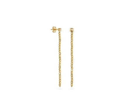 18k Yellow Gold 2mm Single Classic Moon Bead Drop Earrings Sale