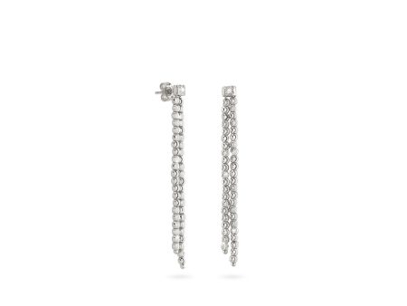 18k White Gold Double 2mm Classic Moon Bead Drop Earrings For Cheap