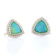 18k Yellow Gold Trillion Opal & Diamond Halo Stud Earrings Online now