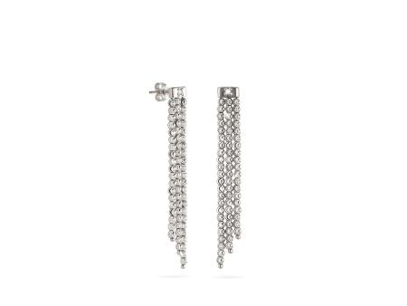 18k White Gold 2mm Triple Classic Moon Bead Drop Earrings For Sale