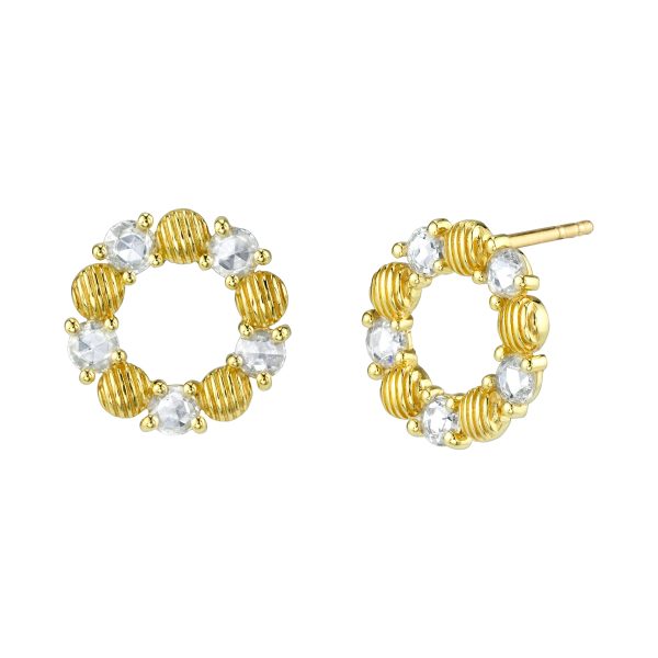 18k Yellow Gold Rose Cut Diamond Circle Earrings (.64ct) Online now