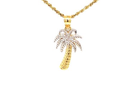 14k Yellow and White Gold Palm Tree Pendant on Sale