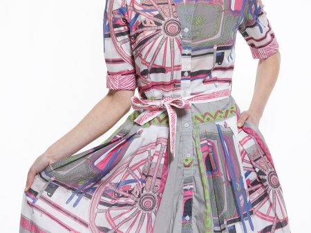 Mrs Maisel Dress - Wheel Print in Grey And Pink Online