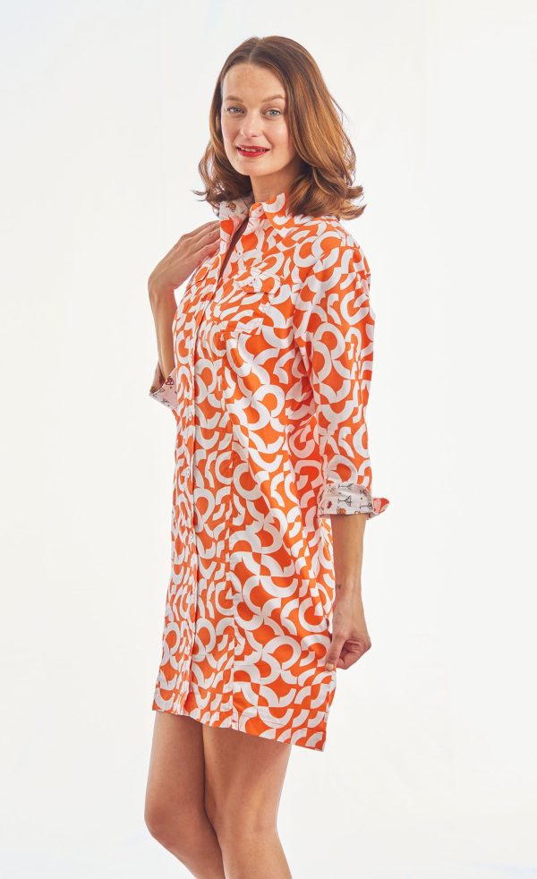 Sag Harbor Dress - Orange White Broken Circles For Sale