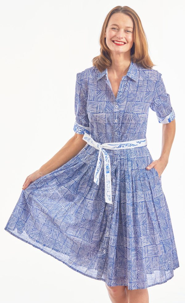 Mrs Maisel Dress - Navy White Criss Cross Boxes For Cheap