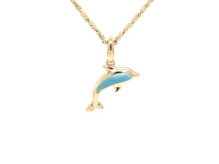 14k Gold Larimar Dolphin Pendant Fashion