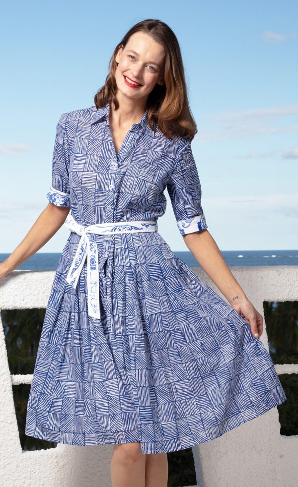 Mrs Maisel Dress - Navy White Criss Cross Boxes For Cheap