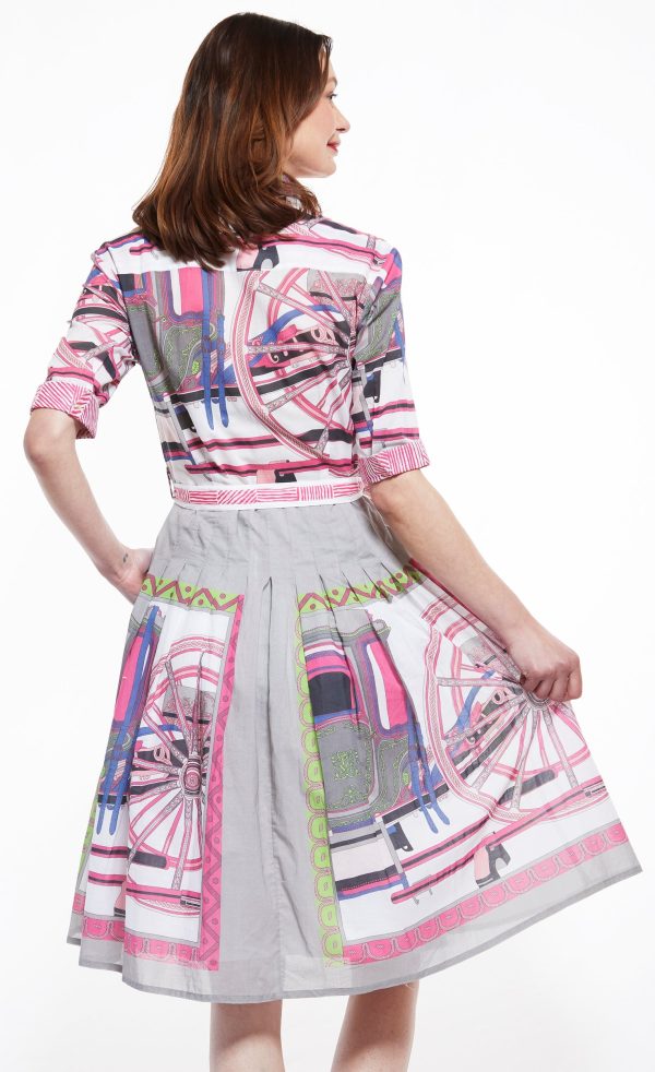 Mrs Maisel Dress - Wheel Print in Grey And Pink Online