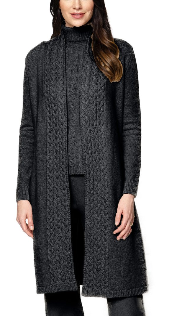 Leana Cable-Knit Belted Coat - Anthracite Online Hot Sale