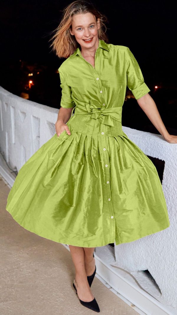 Mrs Maisel Silk Dress - Green Cheap