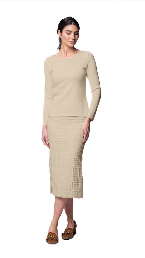 Sabrina Square Pattern Midi Straight Skirt - Warm Beige on Sale