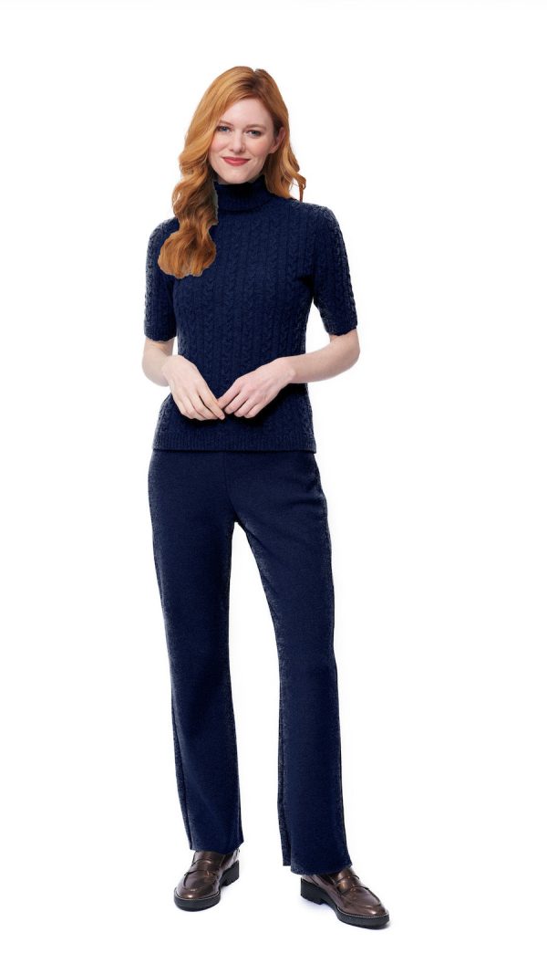 Lea Short Sleeved Cable-Knit Turtleneck -  Thunder Navy For Cheap