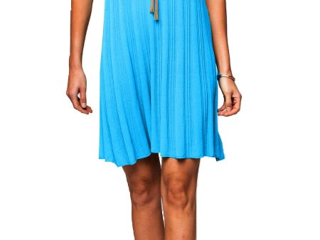 Stephanie Wave Rib Knit Short Sleeved Swing Turquoise Dress Online