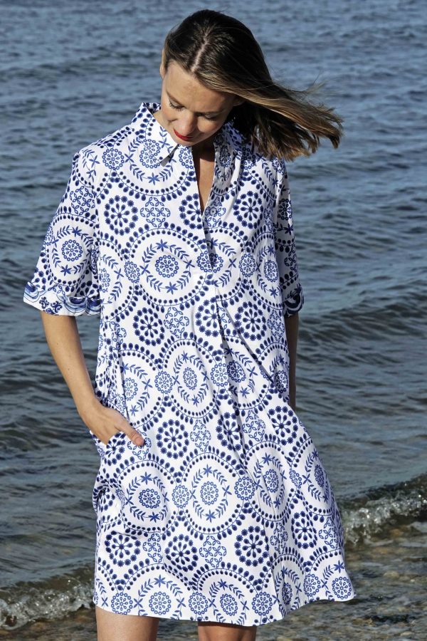 Monterey Dress - Blue White Americana Print Supply