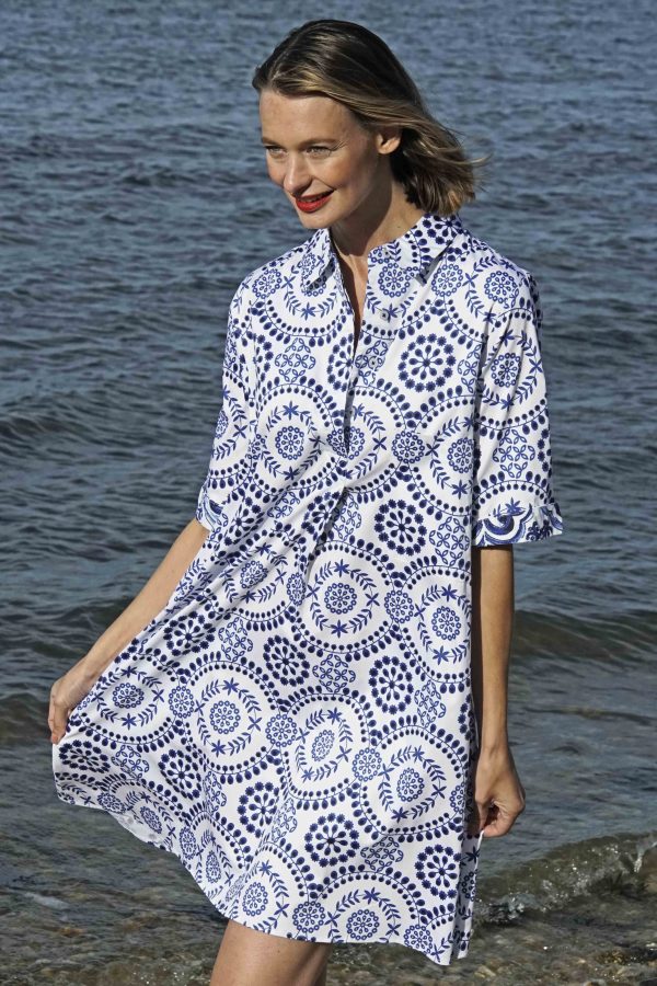 Monterey Dress - Blue White Americana Print Supply