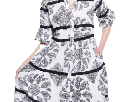 Miami Midi Dress - Black White Paisley With Black Ribbon Trim Discount