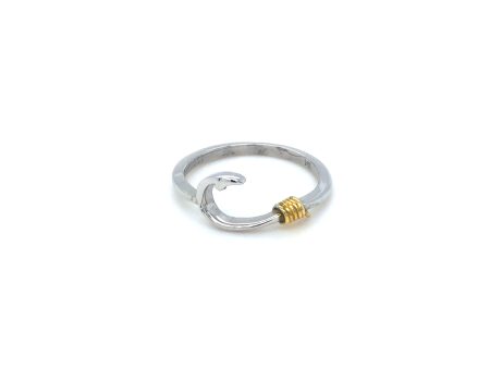 14k Yellow & White Gold Fish Hook Ring For Discount