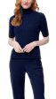 Lea Short Sleeved Cable-Knit Turtleneck -  Thunder Navy For Cheap