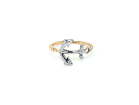 14k Yellow & White Gold Anchor Ring Hot on Sale