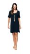 Stephanie Wave Rib Knit Short Sleeved Swing Navy Dress; For Discount