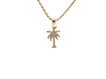 14k Gold Palm Tree Pendant with Diamonds For Sale