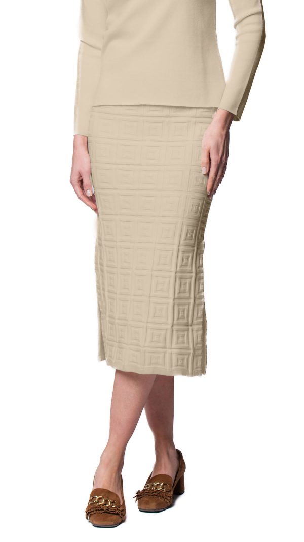 Sabrina Square Pattern Midi Straight Skirt - Warm Beige on Sale