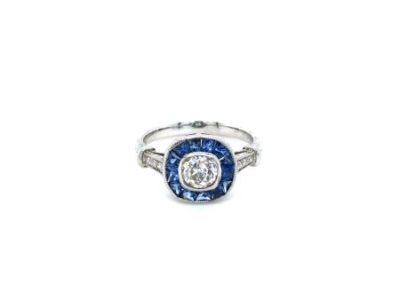 14k White Gold Ring with Diamonds and Sapphires Cheap