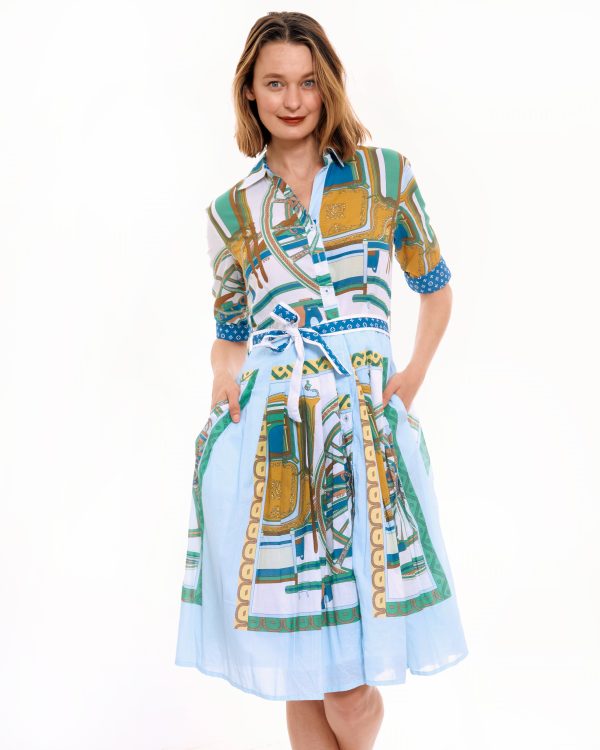 Mrs Maisel Dress - Blue Green Wagon Wheel For Cheap