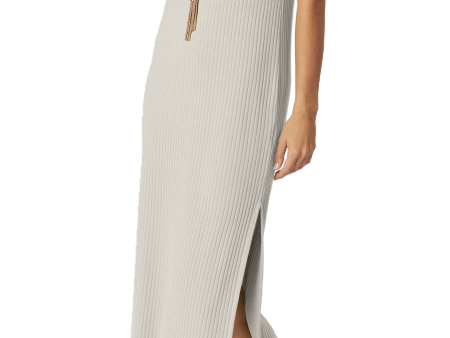 Betsy Vertical Rib Knit Sleeveless Mid-Calf Sheath Dress - Beige Sale