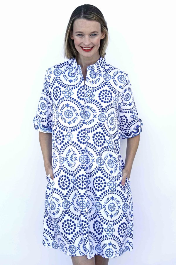 Monterey Dress - Blue White Americana Print Supply